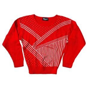 Vintage Western Sportswear Red Sweater Geometric Made in USA Medium